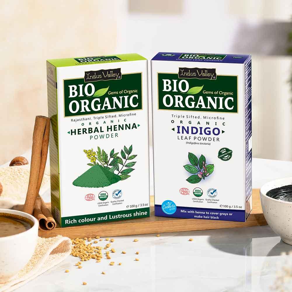 Bio Organic Herbal Henna & Indigo Powder Combo