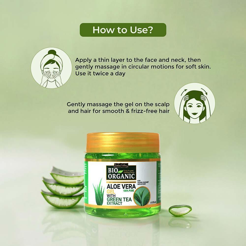 Bio Organic Pure Aloe Vera Gel With Green Tea Extract For Young, Radiant Skin & Hair - Image 8