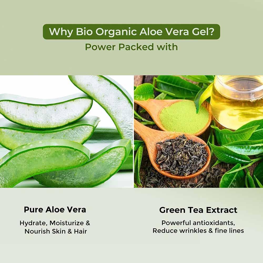 Bio Organic Pure Aloe Vera Gel With Green Tea Extract For Young, Radiant Skin & Hair - Image 5