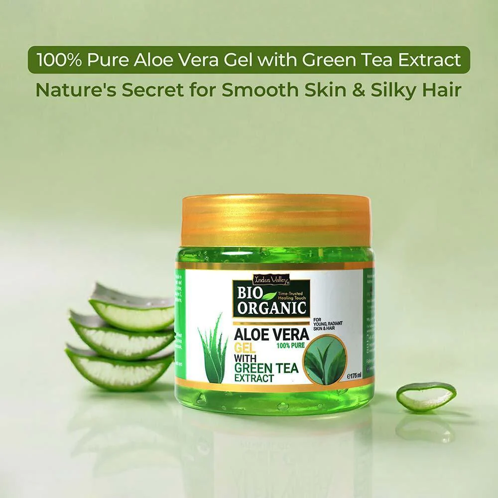 Bio Organic Pure Aloe Vera Gel With Green Tea Extract For Young, Radiant Skin & Hair - Image 7