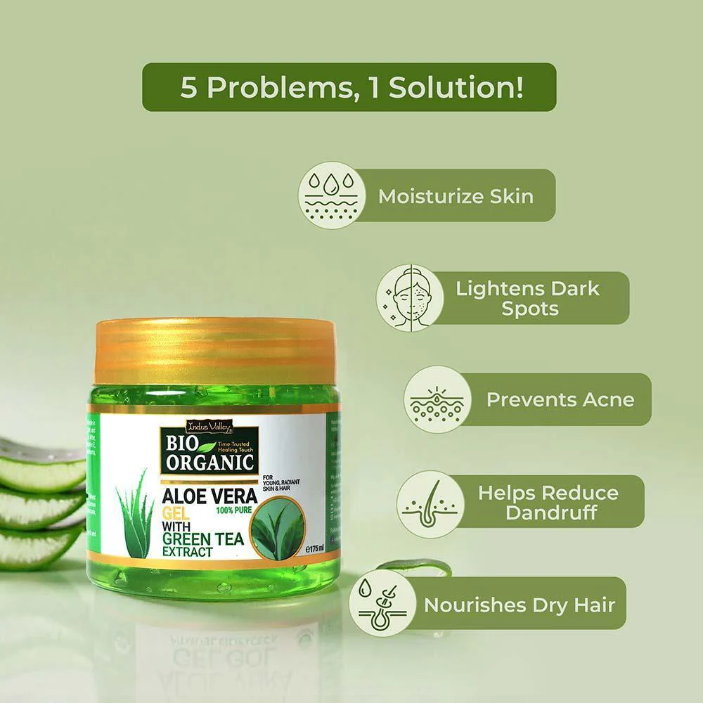 Bio Organic Pure Aloe Vera Gel With Green Tea Extract For Young, Radiant Skin & Hair - Image 3
