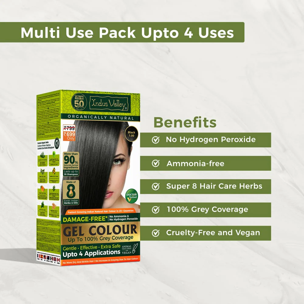 Damage Free Dark Brown 3.00 Gel Hair Color For Women & Men | Chemical Free, Long Lasting, Safe & Gentle - 200ml + 20g - Image 2